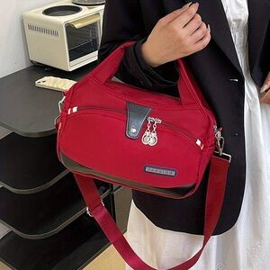 Fashion Waterproof Multi-Pocket Tote Bag | Red & Black | Crossbody + Handheld